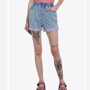 Sweet Society Strawberry Embroidered Mom Shorts
